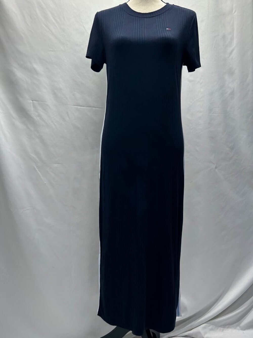 Tommy Jeans Women's Navy Ribbed Midi Dress With Contrast Stripes Size M